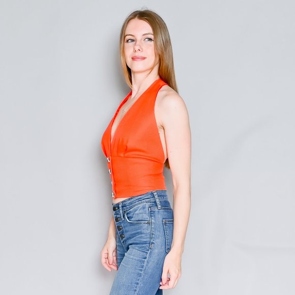 639. VINTAGE Emmanuelle Khanh Paris Orange Halter Top Small - Picture 5 of 9